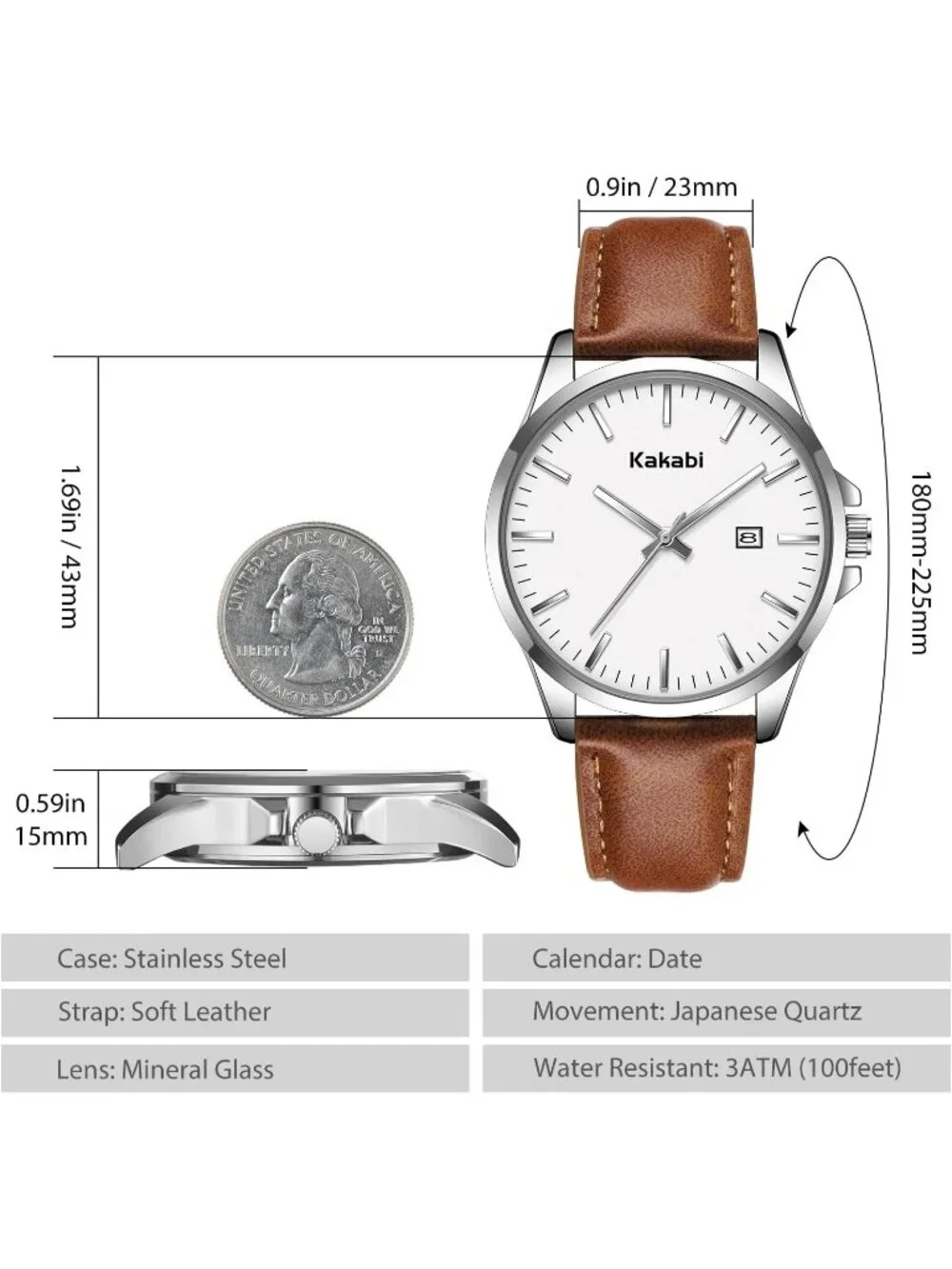 Men's Brown White Minimalist Fashion Leather Strap Classic Analog Quartz Watch